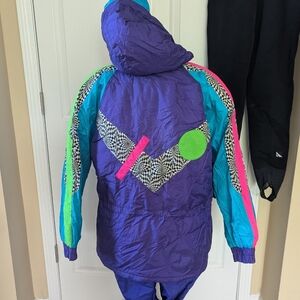 Neon Ski Jacket East West Puffer Hooded Coat VTG Snow Overalls And liner Set